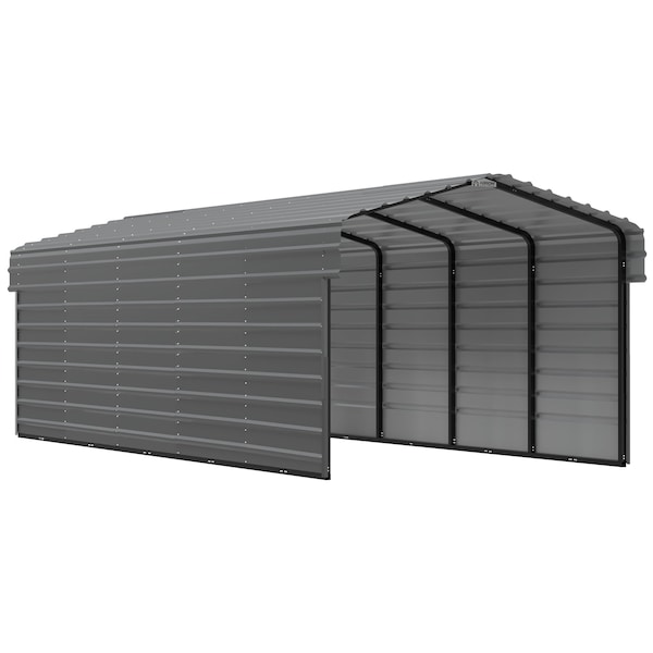 Arrow Storage Products Galvanized Steel Carport, W/ 2-Sided Enclosure, Compact Car Metal Carport Kit, 10'x24'x7', Charcoal CPHC102407ECL2 - main